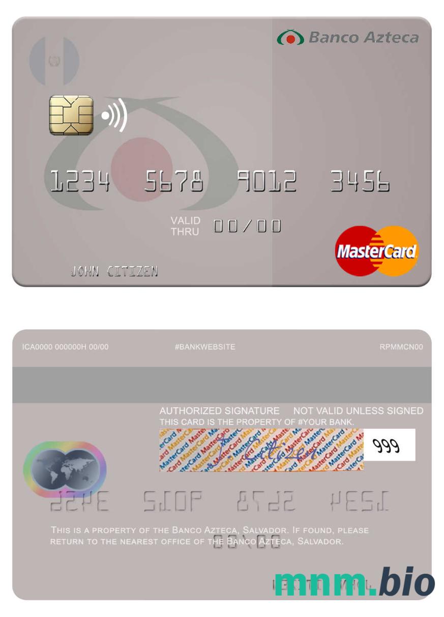 Salvador Banco Azteca przykład karty mastercard w formacie PSD